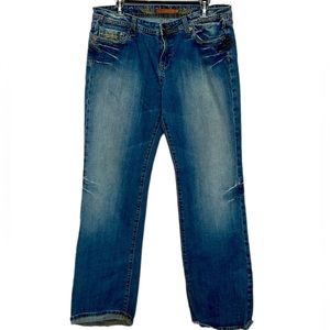 🌞Vigoss rare jeans blue distressed holes & bling pockets women size 17